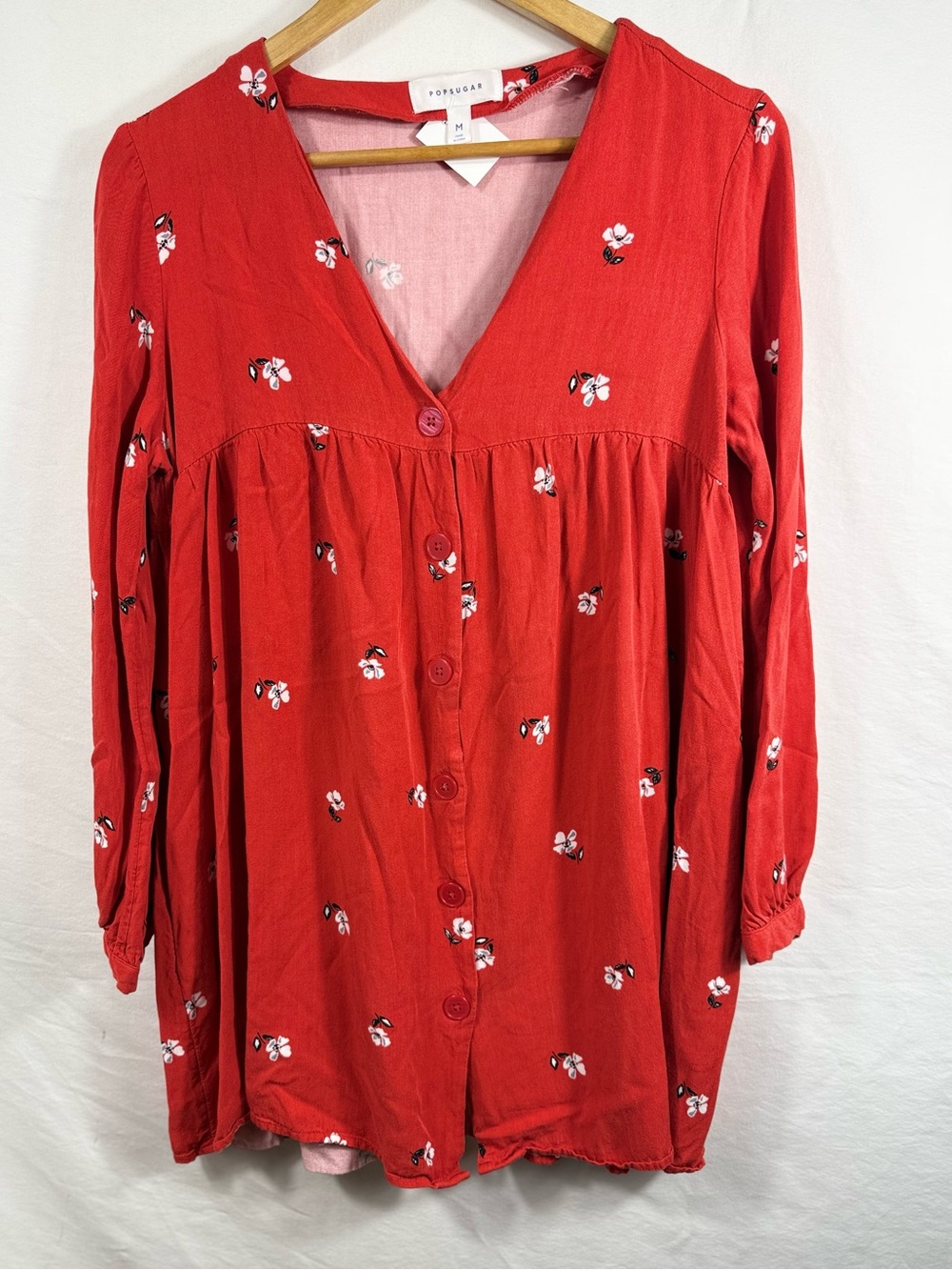 POPSUGAR Red Tunic with White Floral Trim